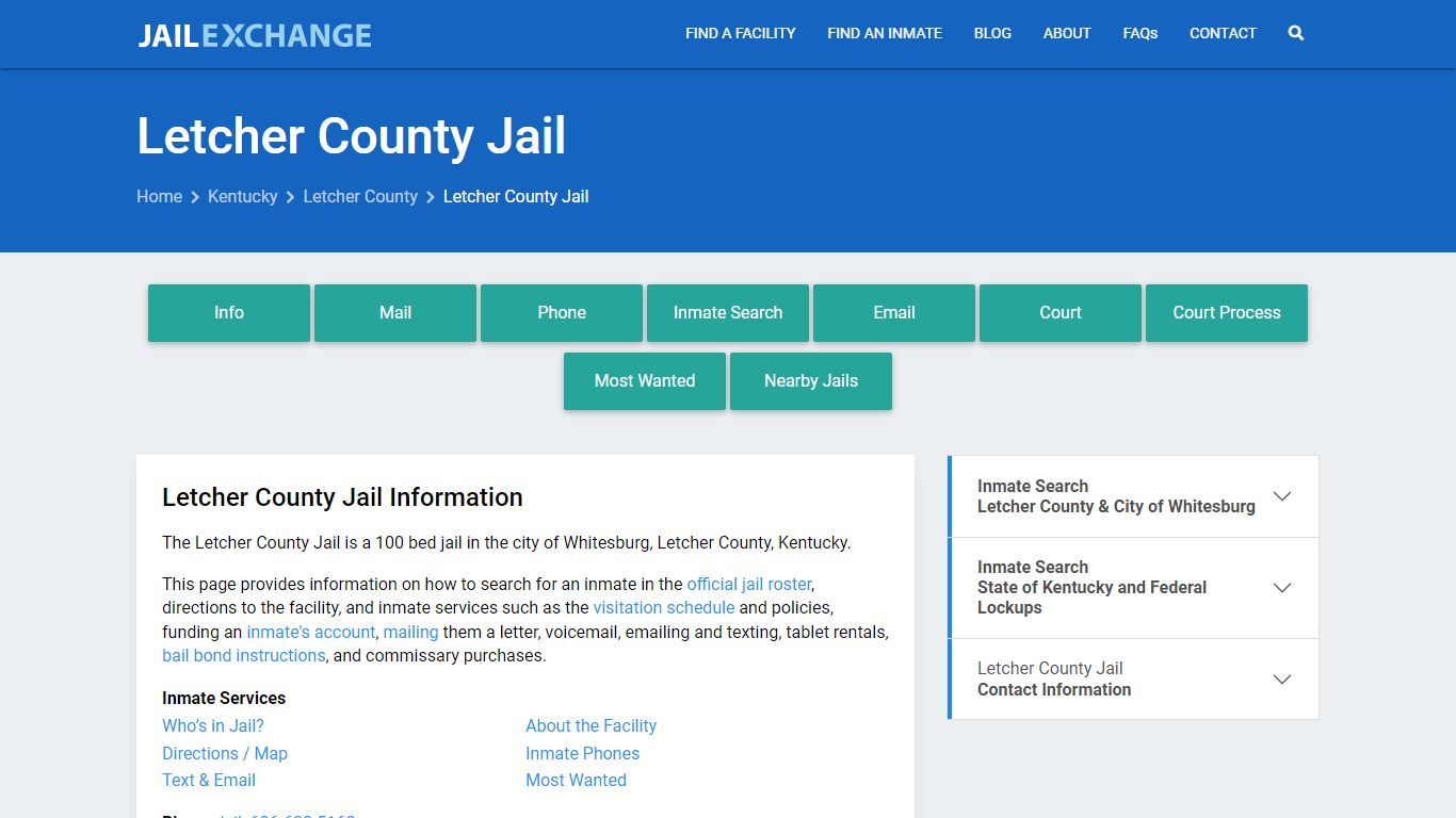 Letcher County Jail, KY Inmate Search, Information